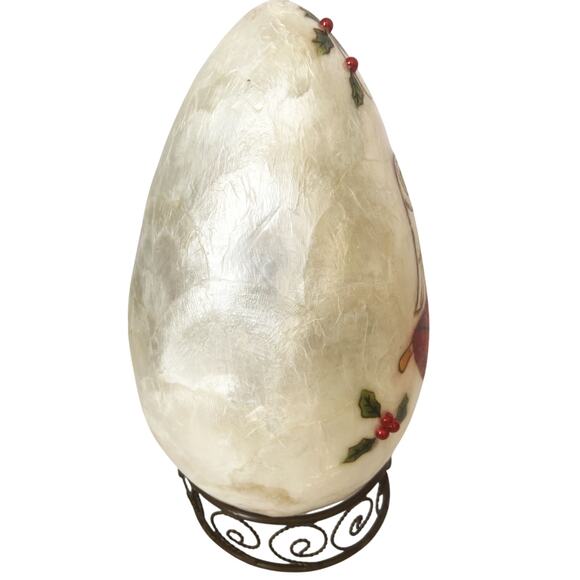 Vintage Hand Painted Angel Capiz Shell Egg w/ Stand 7" Made in Philippines - Picture 4 of 9